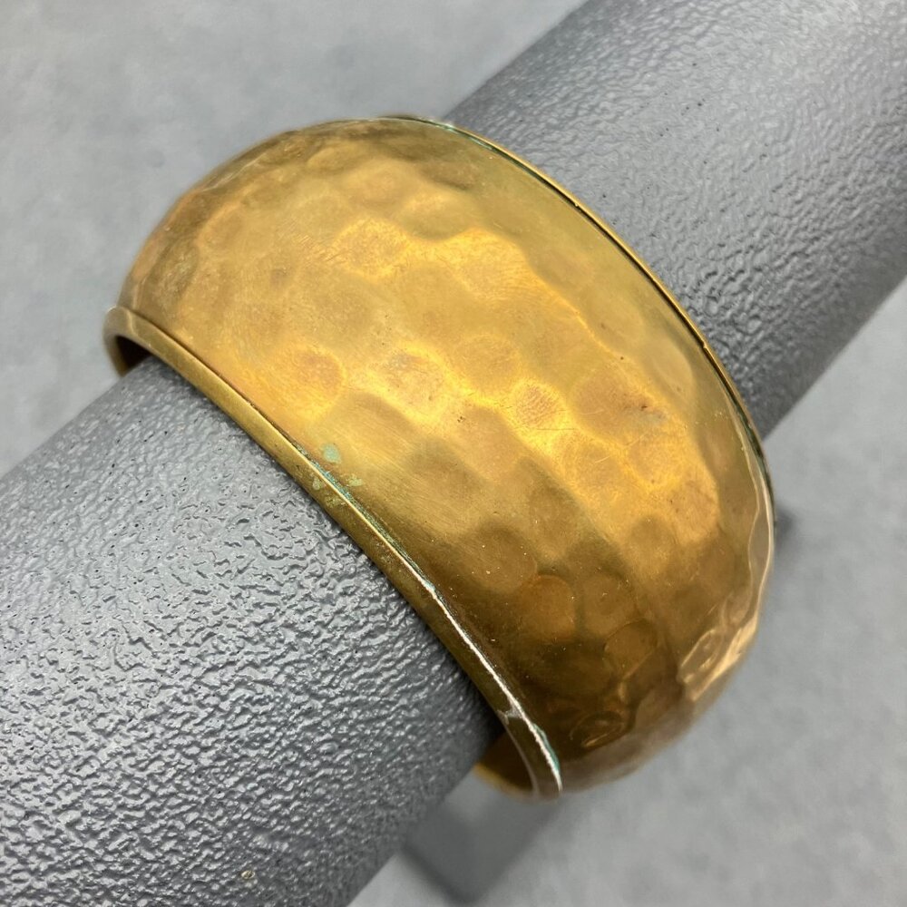 Wide Cuff Bangle Bracelet As Is Patina Hammered Brass Textured Retro Vintage